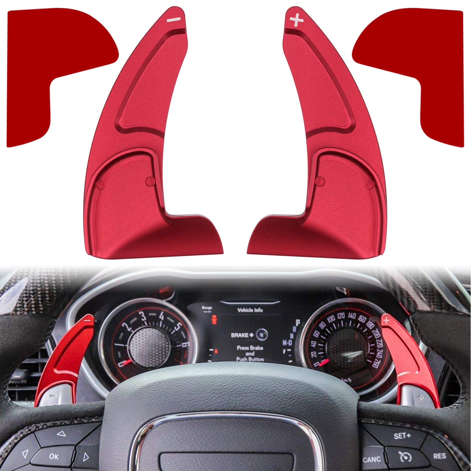 E-cowlboy red extended paddle cover for Dodge Charger improves grip and protects paddles.