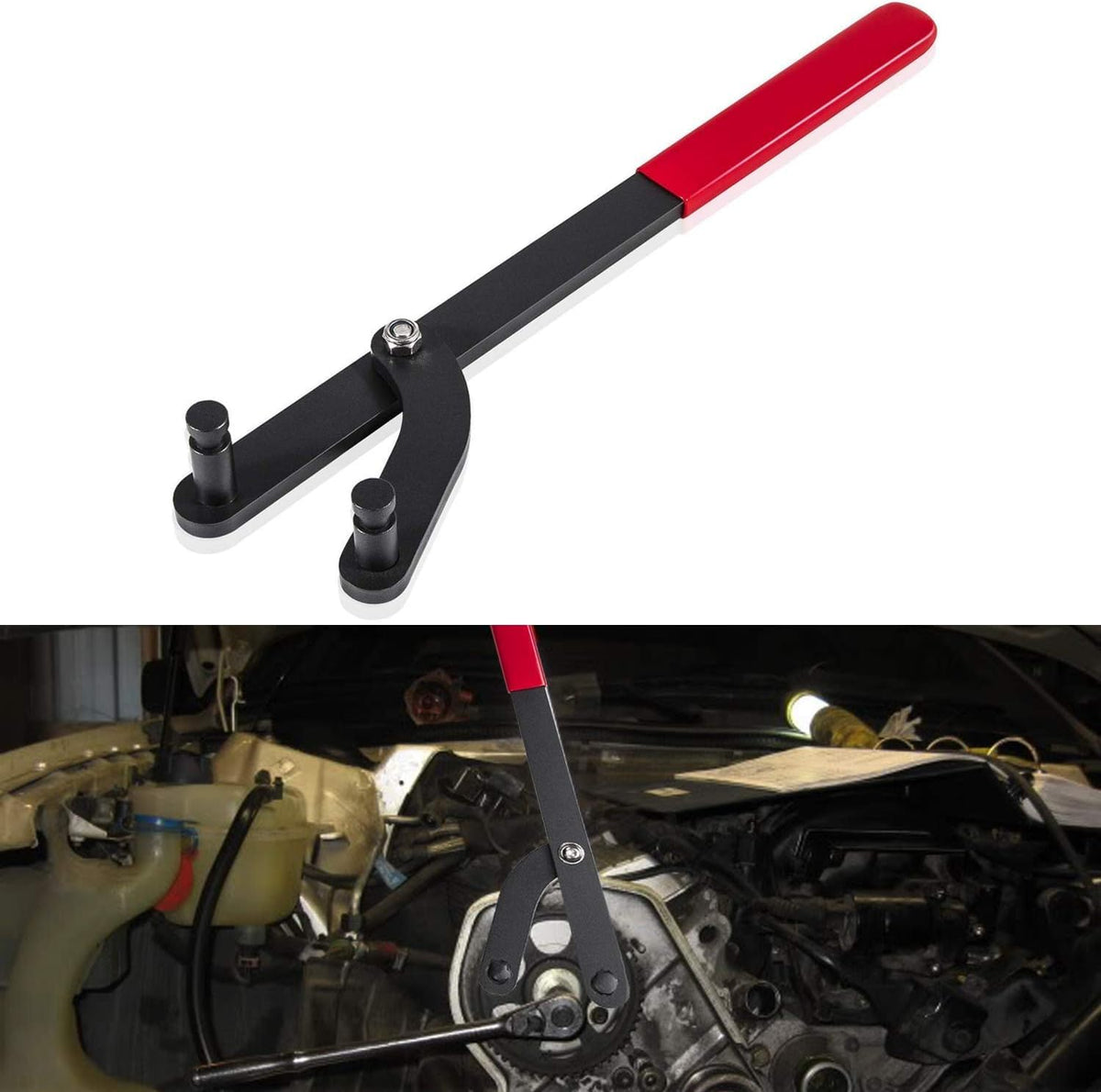 Ecowlboy universal wrench holds camshaft securely for pulley work