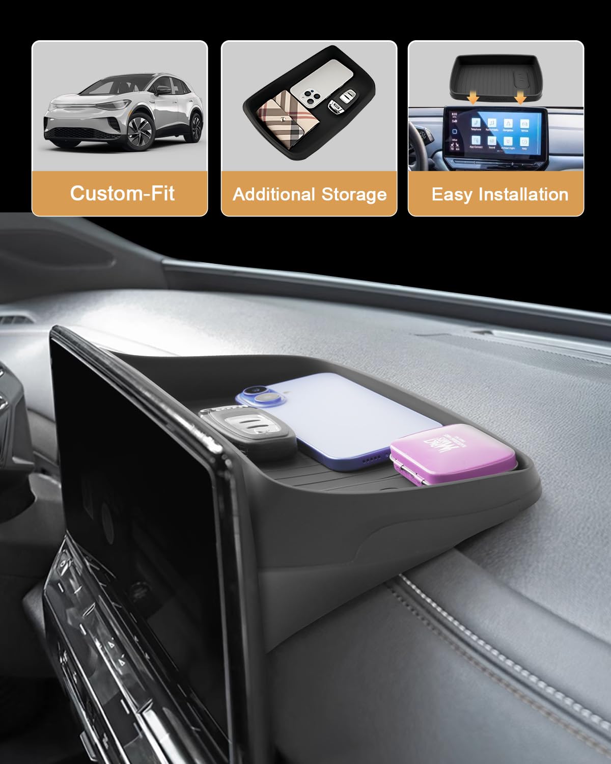 ECOZEN silicone dash organizer anti-slip design reduces movement