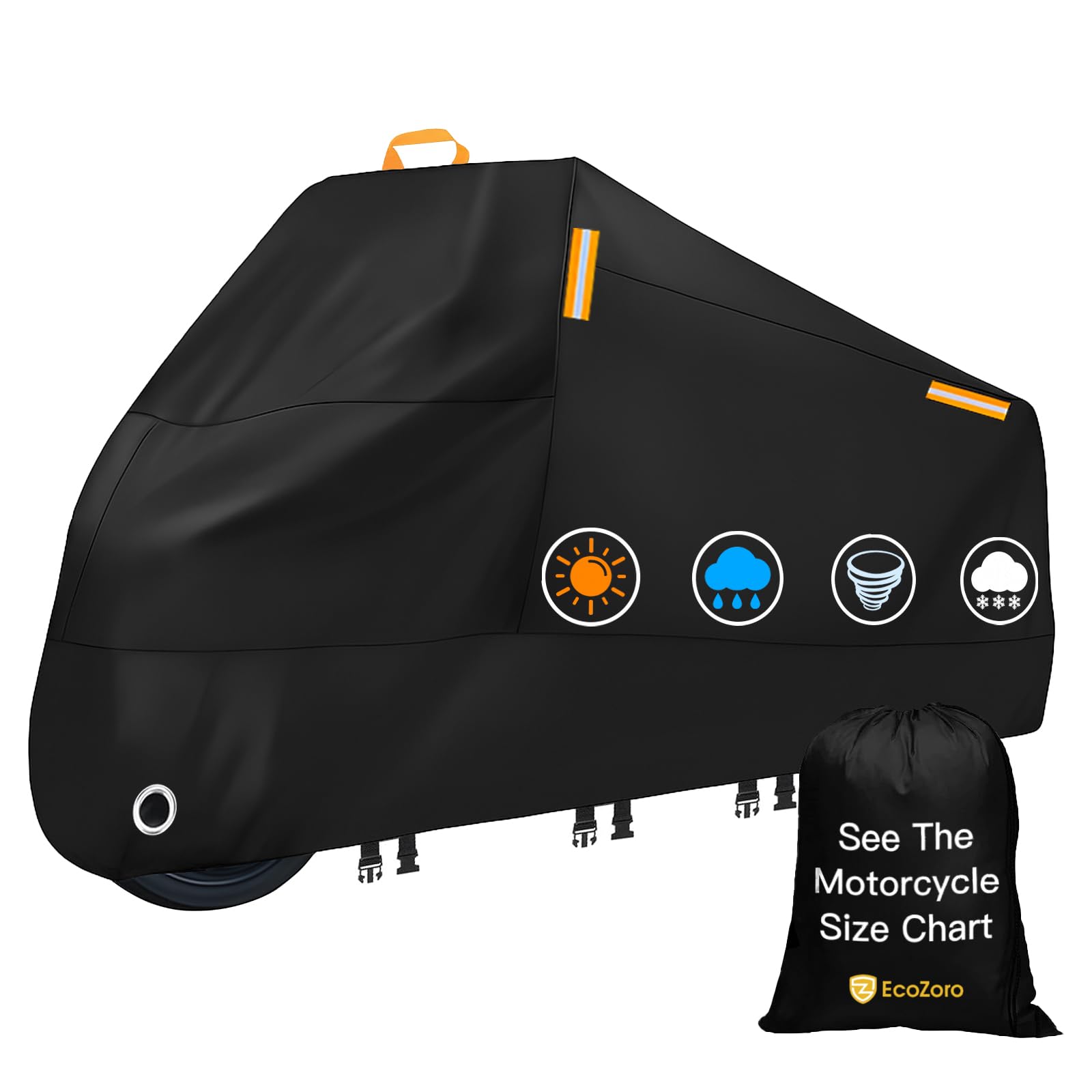 EcoZoro 300D heavy-duty cover front view protects against rain and UV damage.