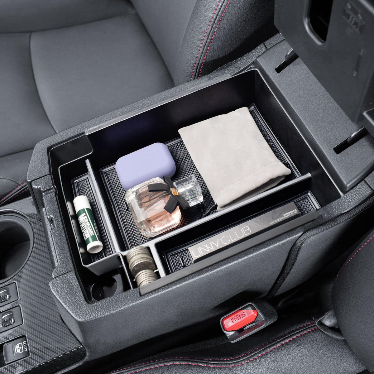 EDBETOS 4Runner console tray top view showing organized essentials at a glance.