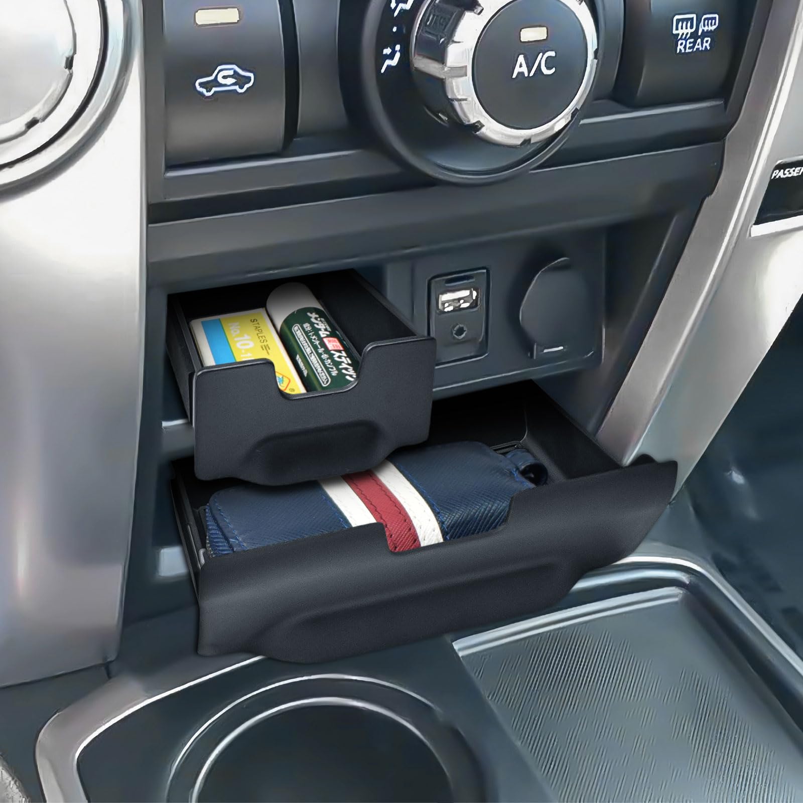 EDBETOS 4Runner Cubby Drawer adhesive foam secures the unit in place.