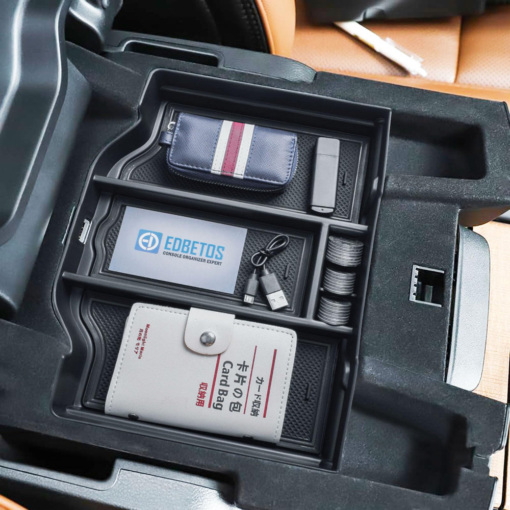 EDBETOS black console tray for RAM keeps items within reach.