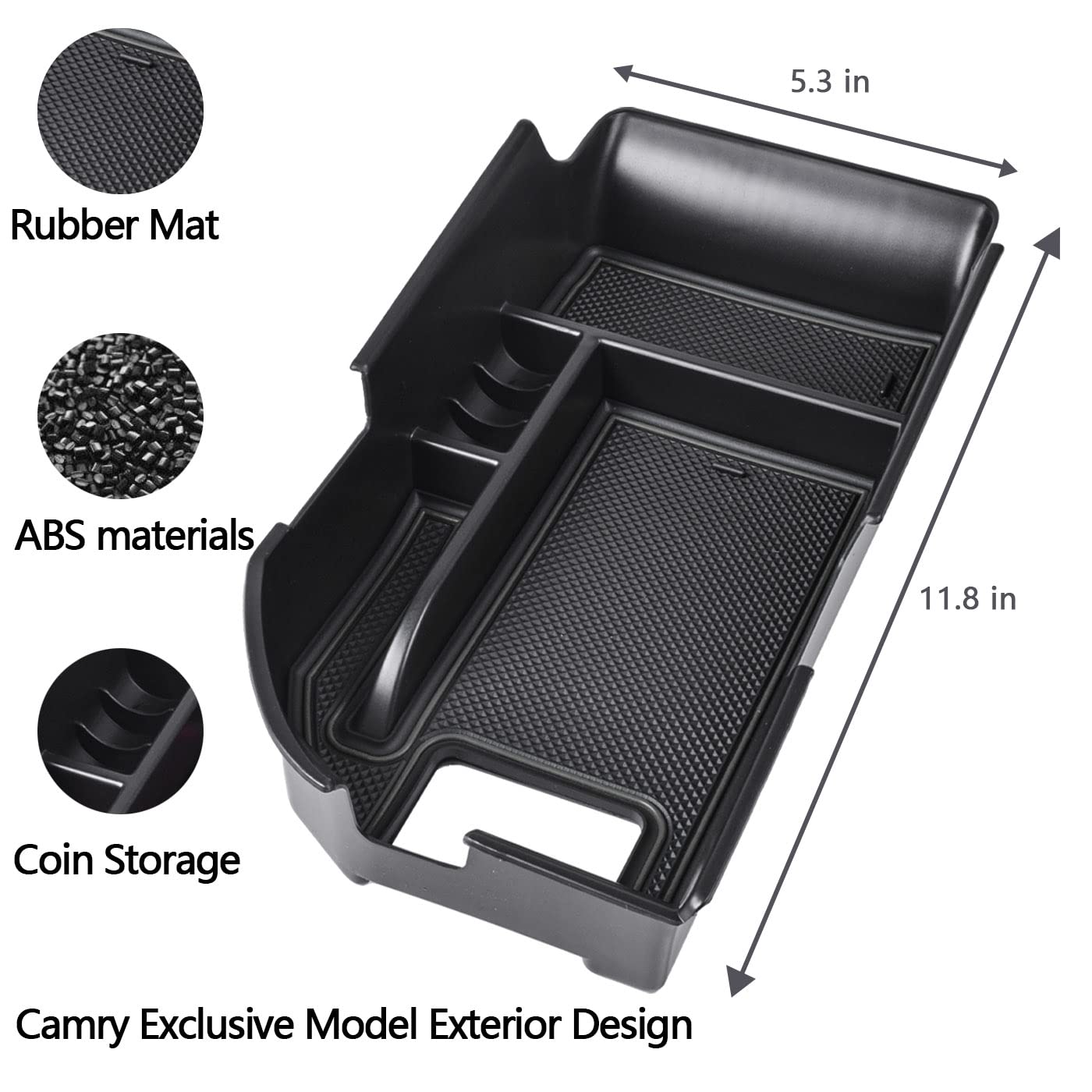 EDBETOS Camry console tray upper compartment stores phone, wallet, sunglasses.