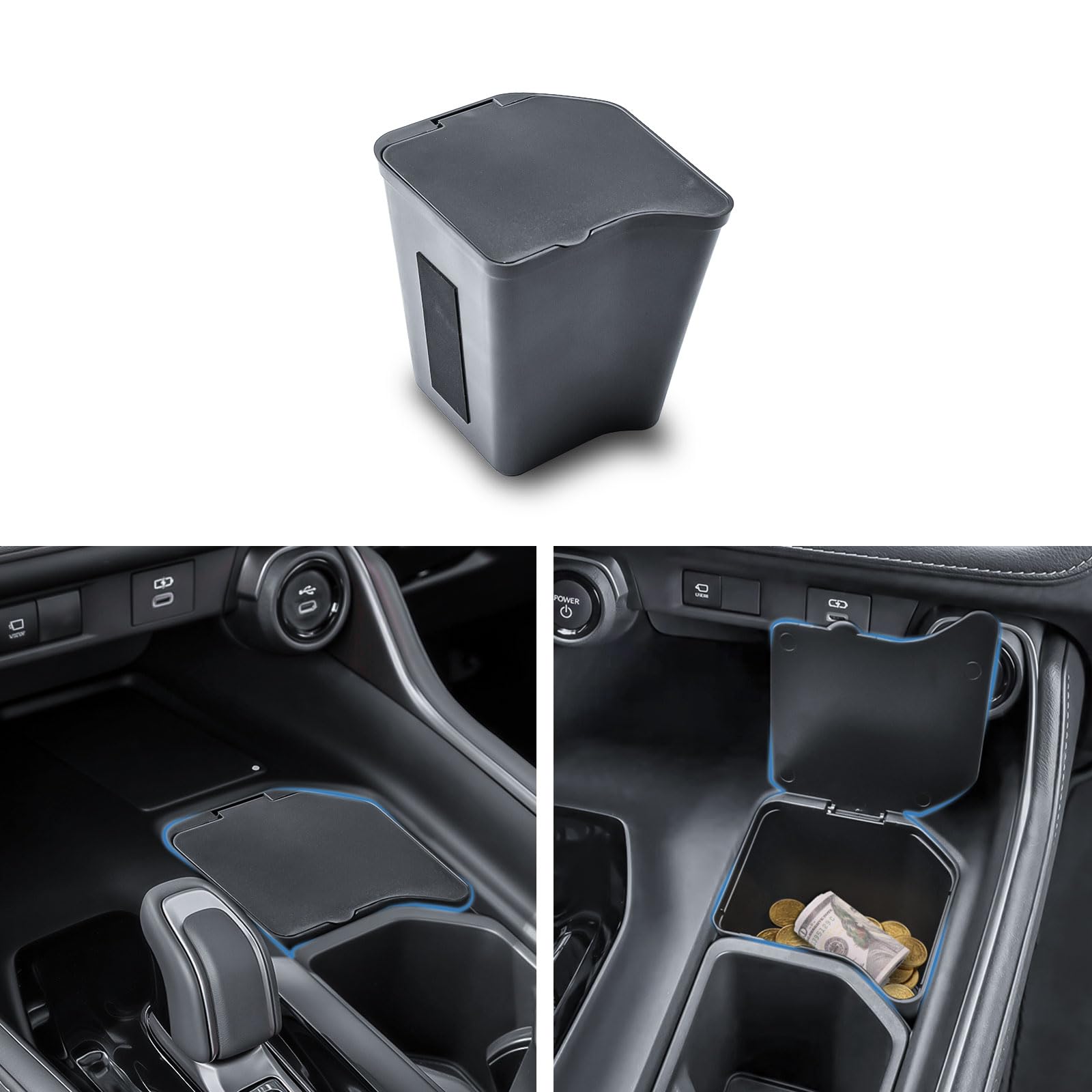 EDBETOS coin box installed on Grand Highlander gear shift panel for OEM-style storage