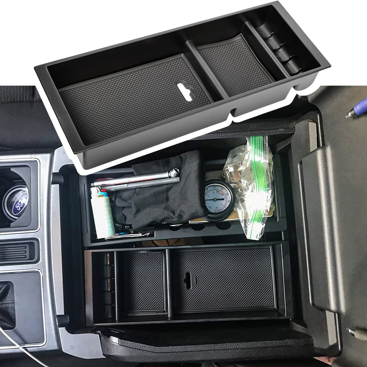 EDBETOS center console organizer for F-150 tray increases storage and keeps items accessible.