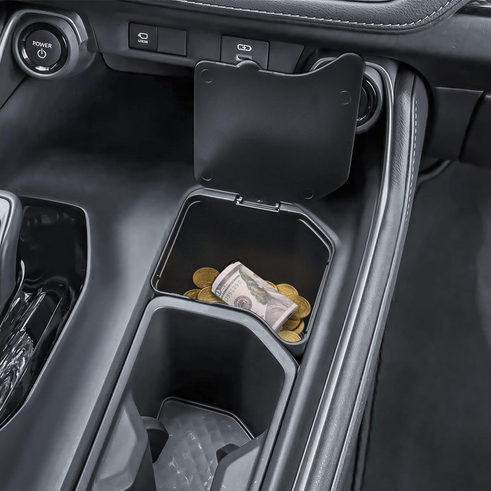Compact storage solution maximizes console space without bulk