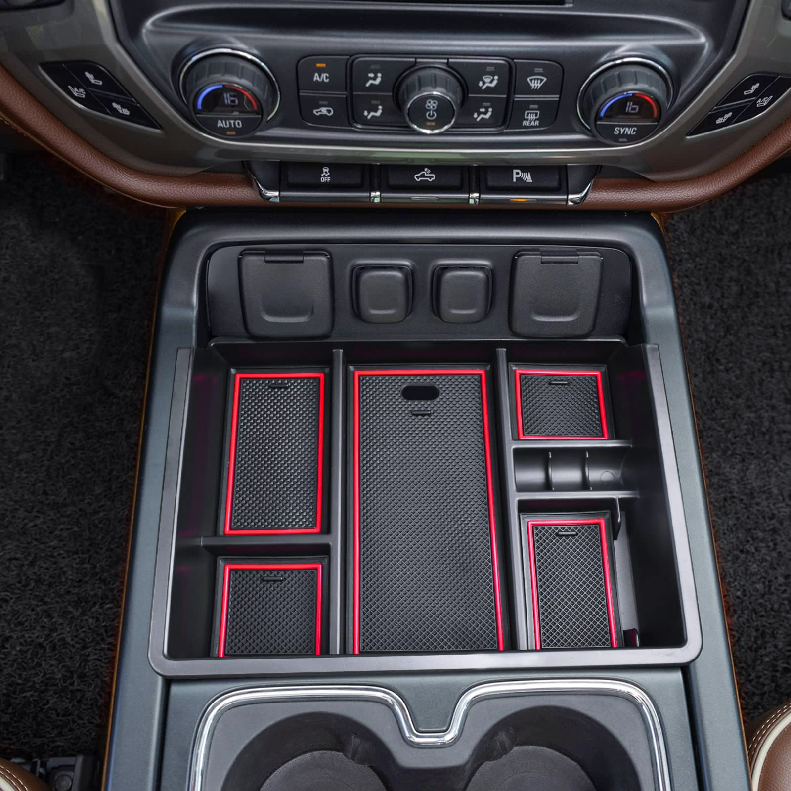 EDBETOS console organizer lower layer keeps gadgets organized and out of sight.