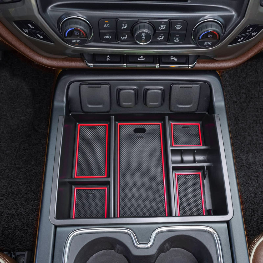 EDBETOS console organizer lower layer keeps gadgets organized and out of sight.