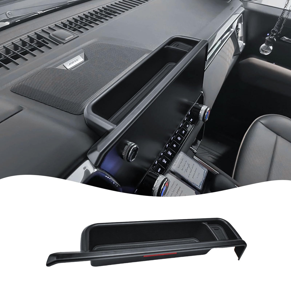 EDBETOS dashboard organizer tray behind screen fits Colorado/Canyon, reducing clutter during drives.