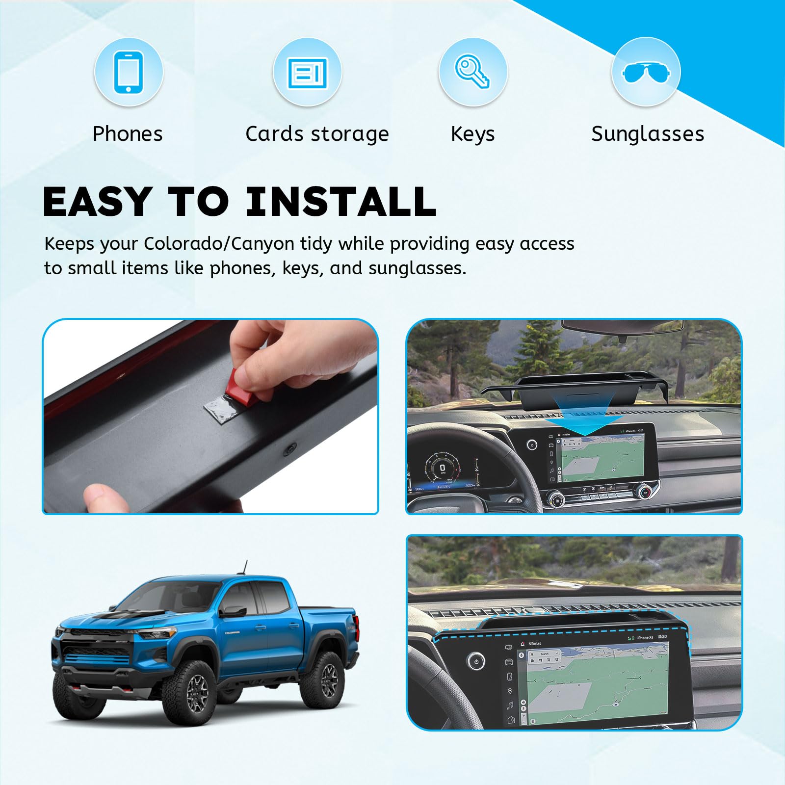 EDBETOS durable plastic dashboard tray blends with cabin durability.