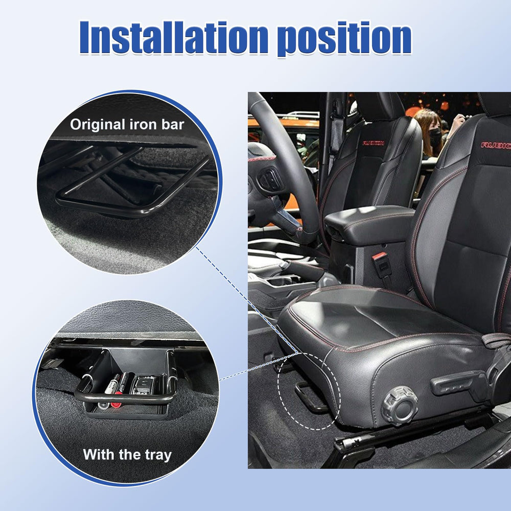 EDBETOS front under-seat tray for Gladiator JT provides concealed space under the front seat