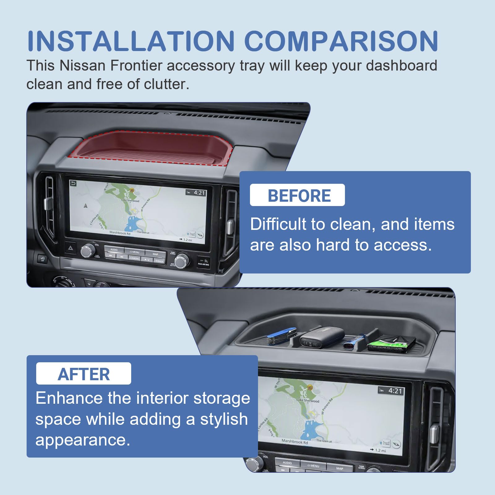 Sleek dashboard aesthetics with EDBETOS insert tray complementing the interior
