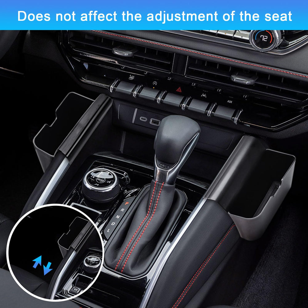 EDBETOS gear shift organizer close-up shows compact storage for coins, lip balm, and pens.