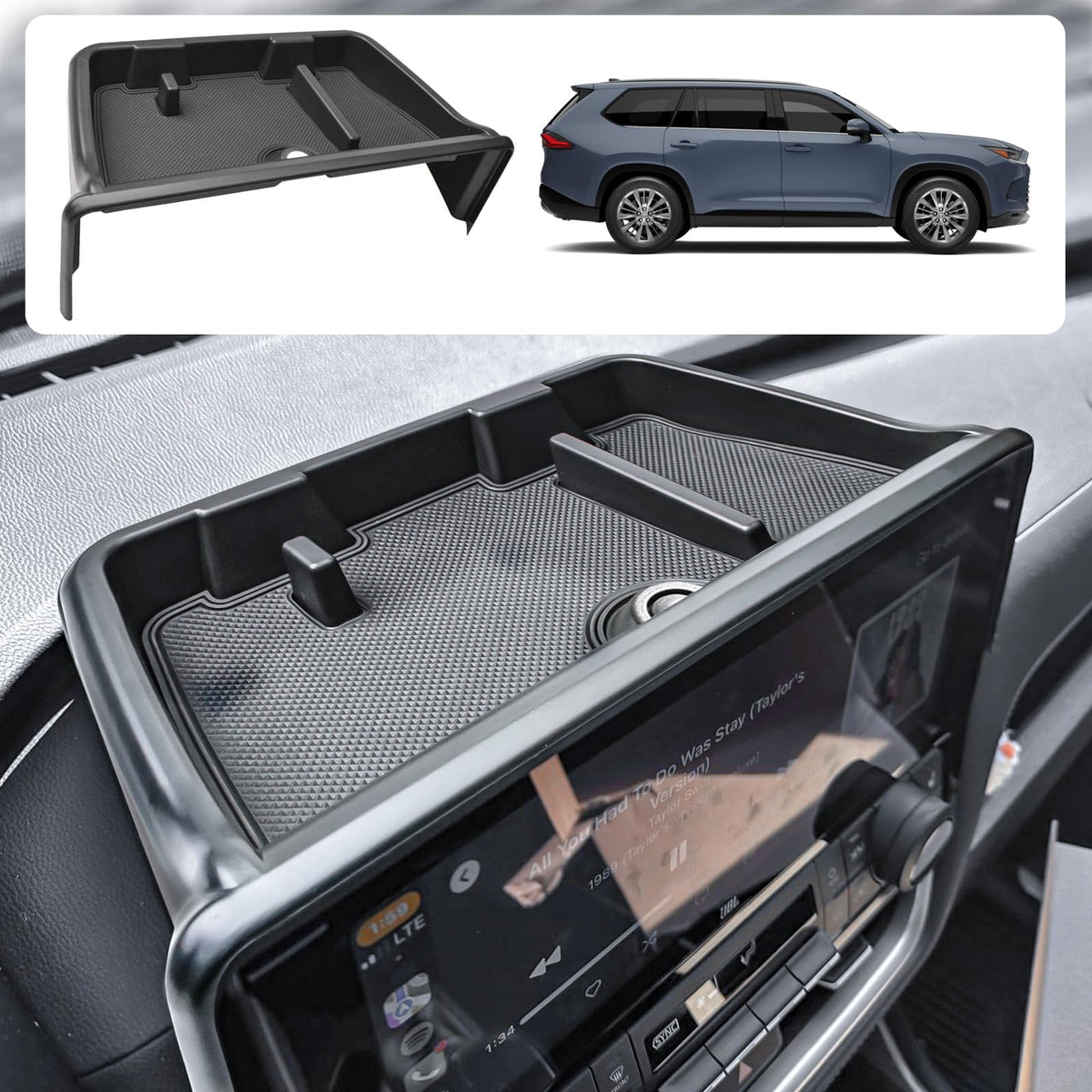 EDBETOS Grand Highlander dash tray fit view demonstrates factory-like storage and organized essentials.