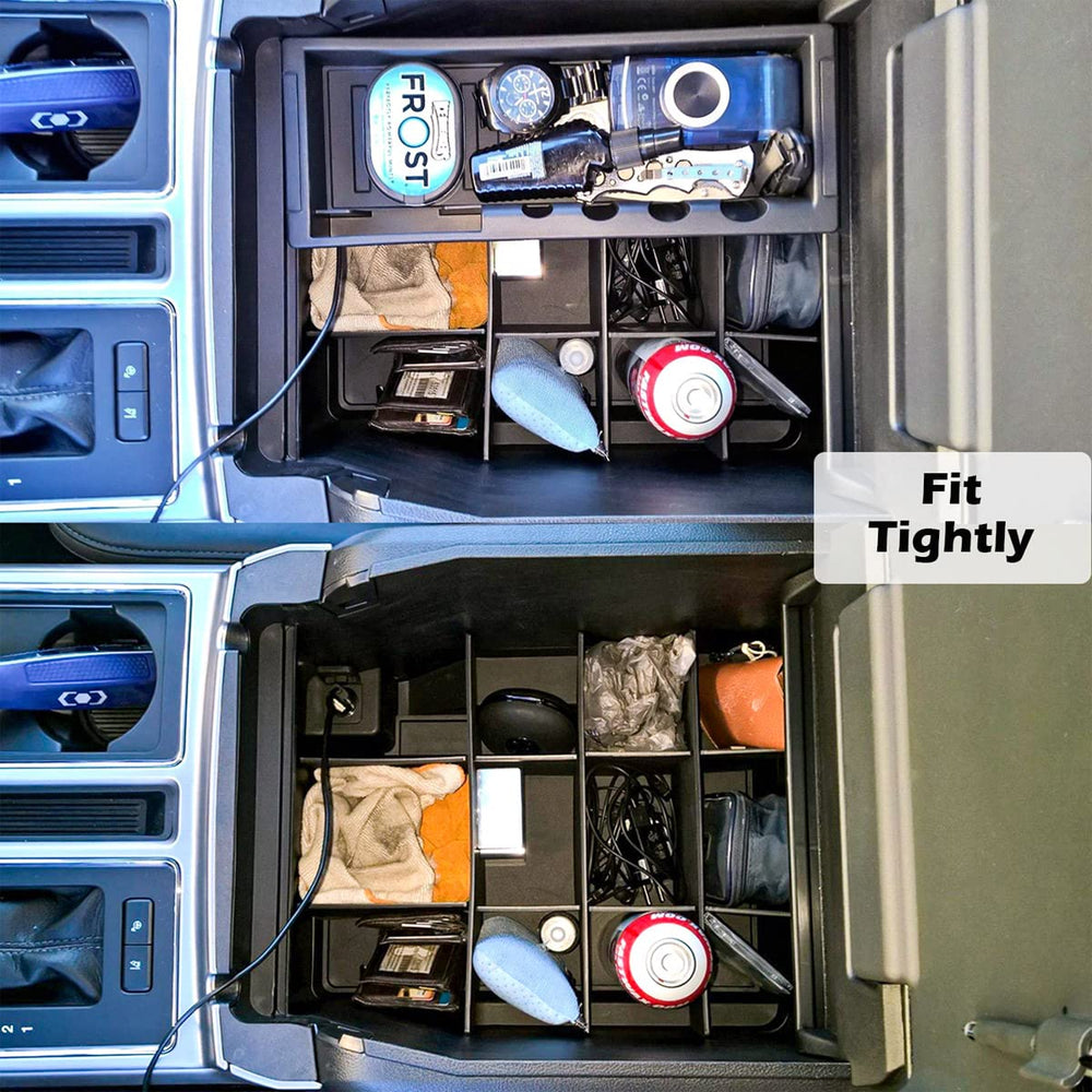 EDBETOS interlocking dividers inside the center console prevent clutter and rattling.