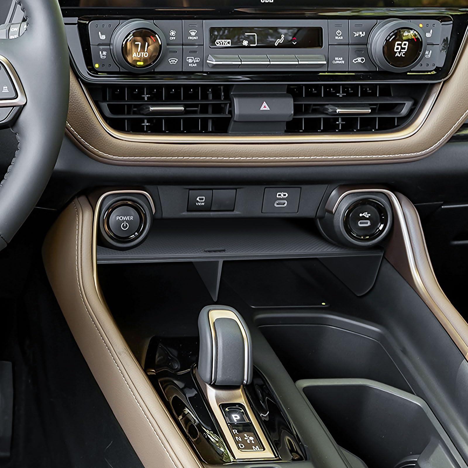 Quiet drive with organized essentials and reduced clutter inside the console.