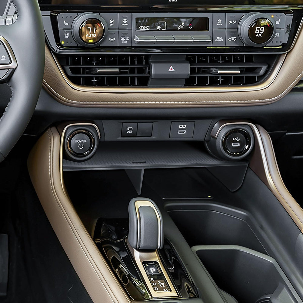Quiet drive with organized essentials and reduced clutter inside the console.