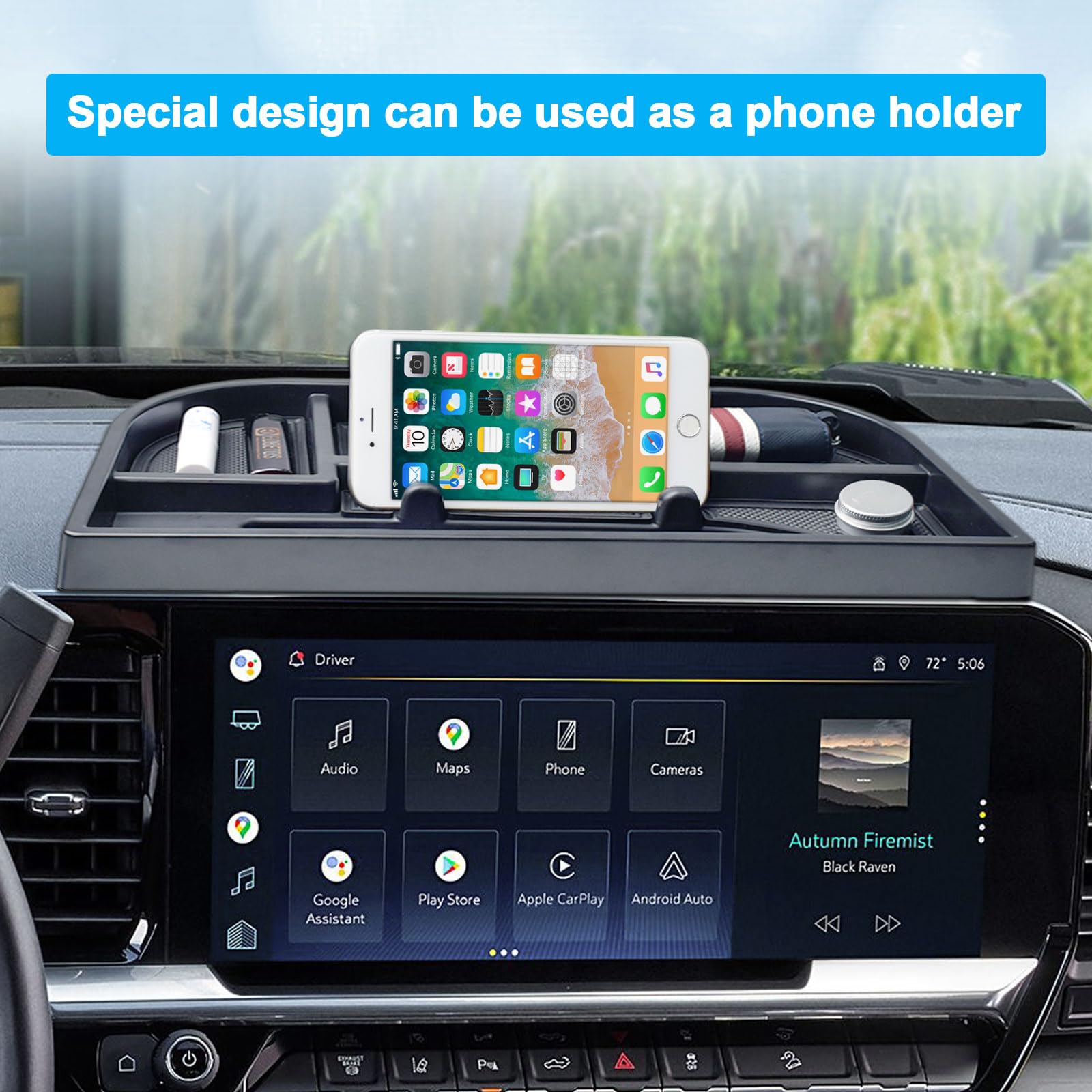 EDBETOS compact tray enhances dashboard aesthetics while increasing storage.