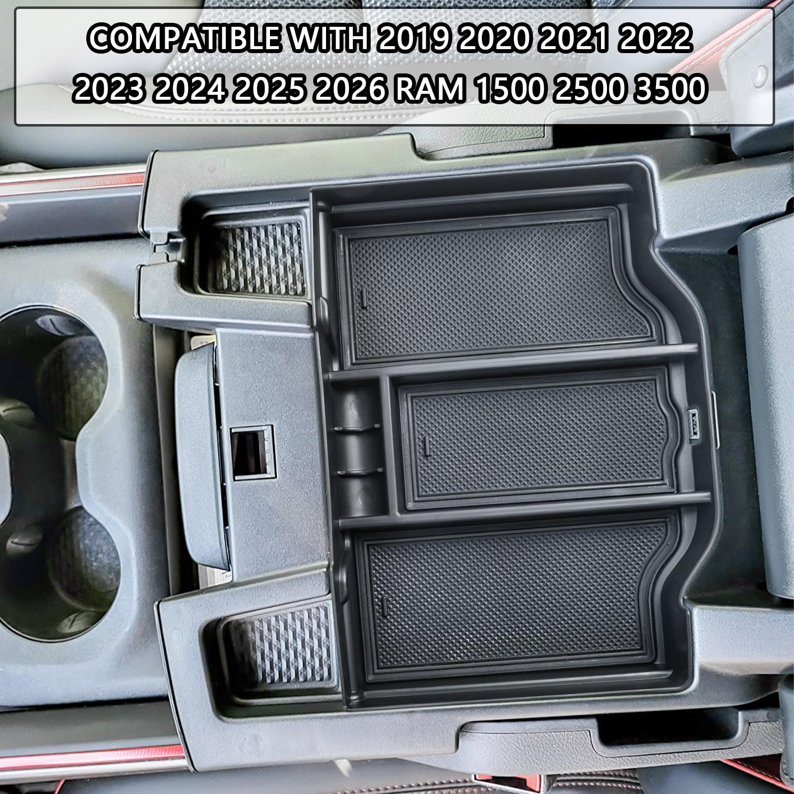 EDBETOS RAM 1500 console organizer helps reduce clutter in daily drives.
