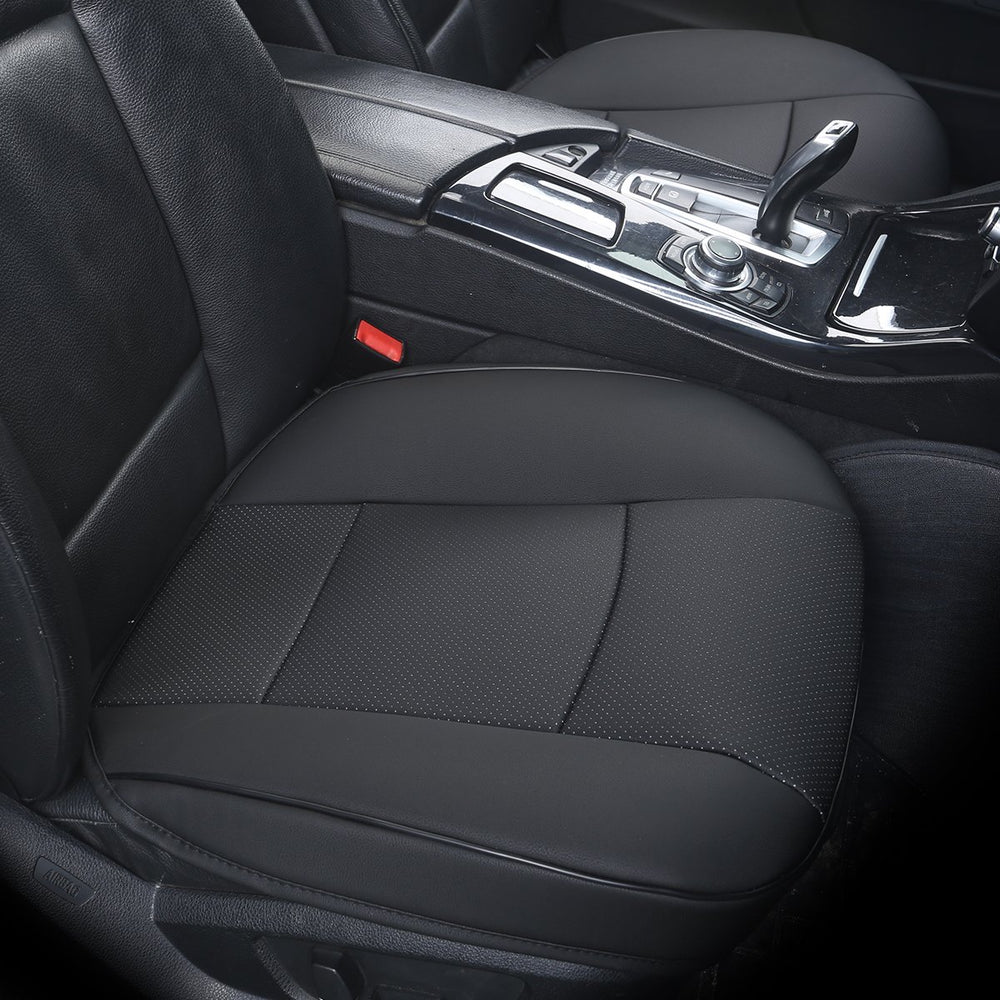 EDEALYN front seat bottom cover in black faux leather with soft padding for comfort.