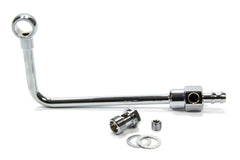 Edelbrock chrome fuel line for square-bore carburetors with a polished steel finish