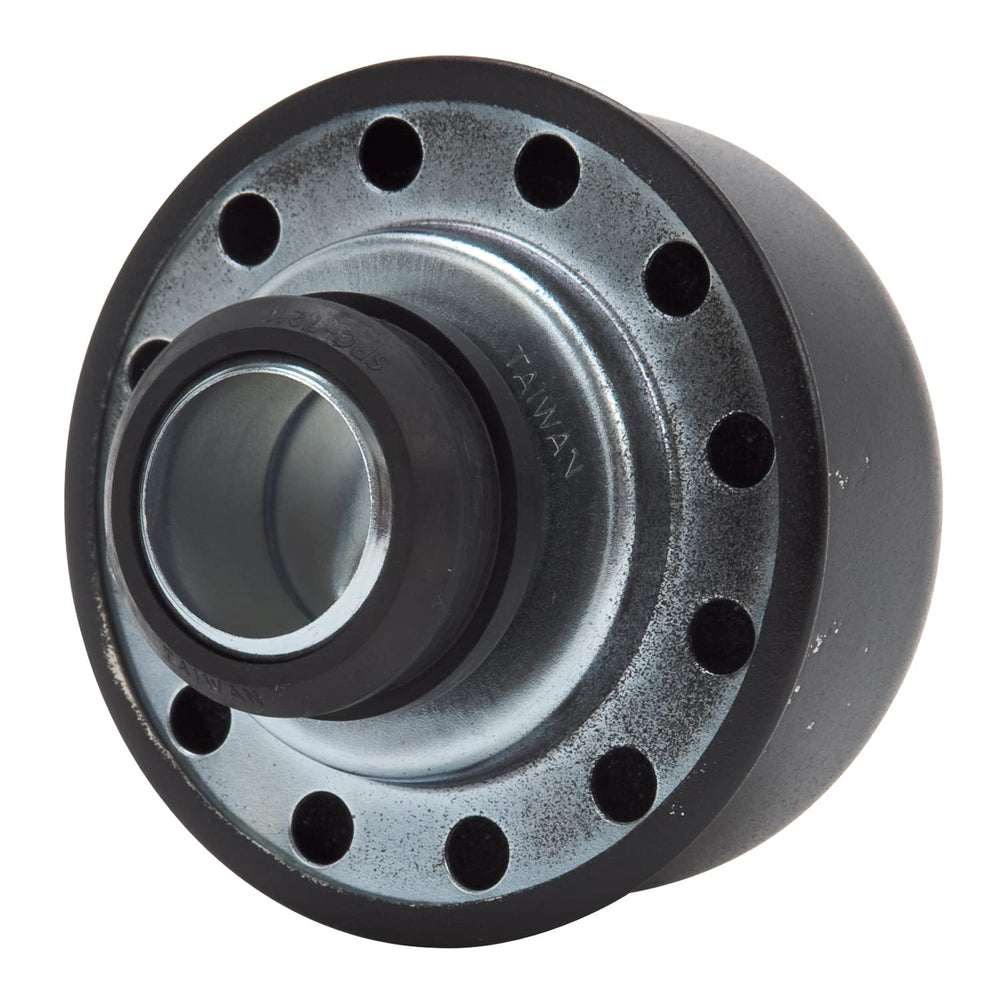 Edelbrock EDL4403 Pro-Flo black round breather, side view, grommet included for easy installation