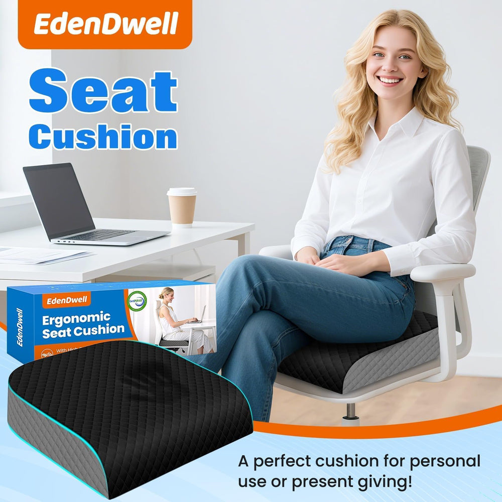 EdenDwell seat cushion used in car and airplane seats for versatile use.