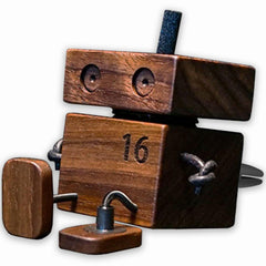Edilado shaking wooden man diffuser shown front view, adding a playful scent to your car.