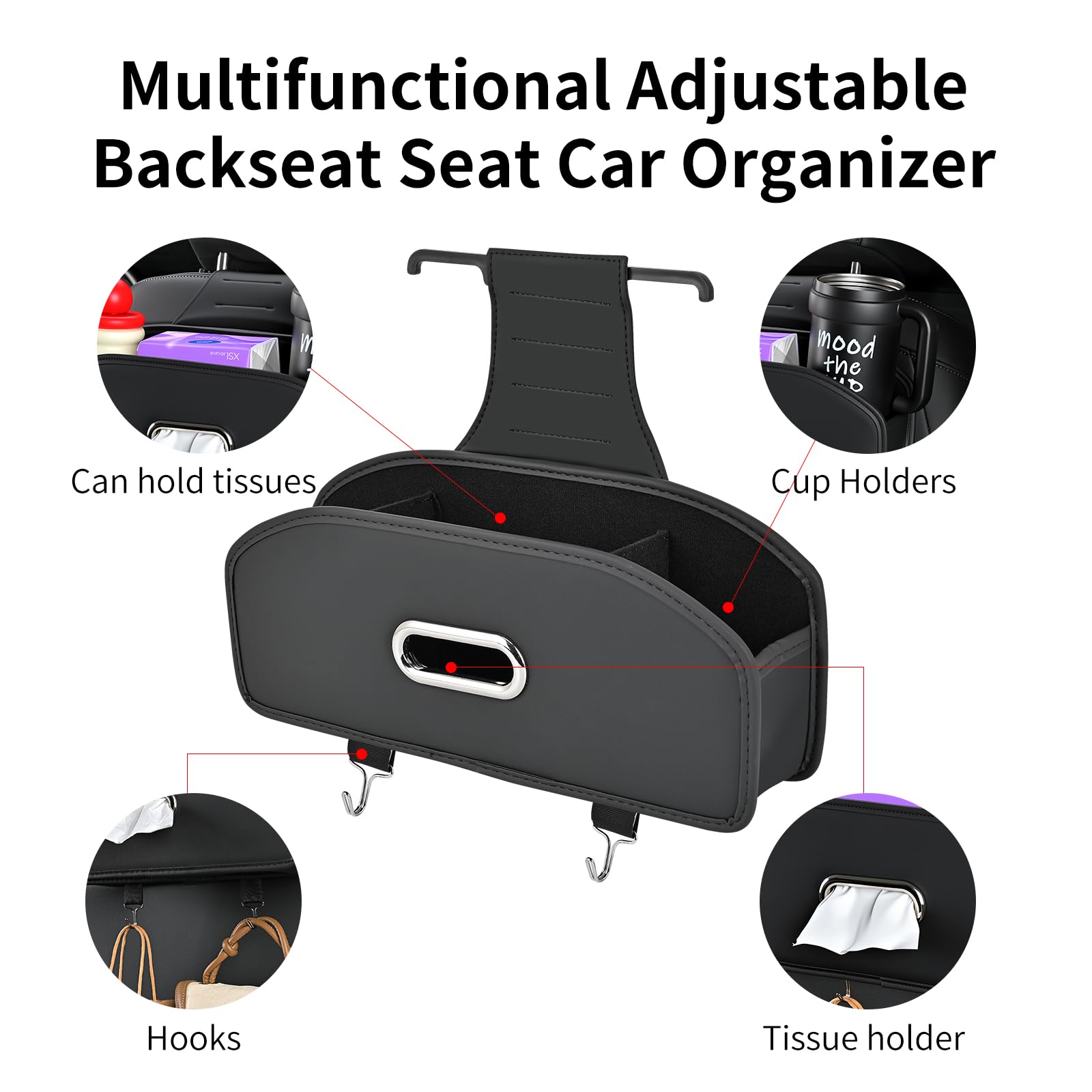 Edotim multi-tier backseat storage neatly separates snacks and toys.
