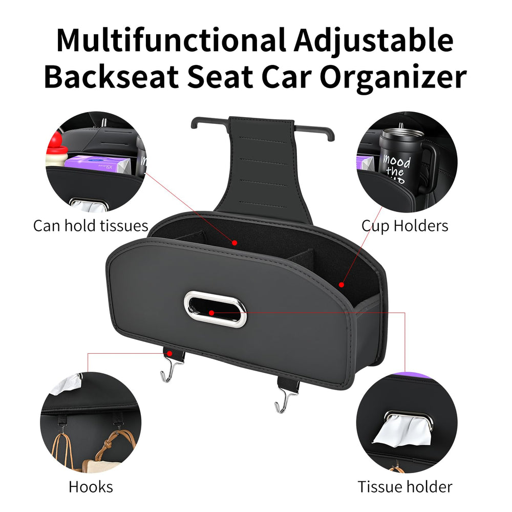Edotim multi-tier backseat storage neatly separates snacks and toys.
