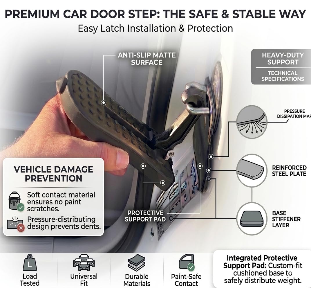 EENEXA anti-scratch silicone pad protects vehicle finish during stepping.
