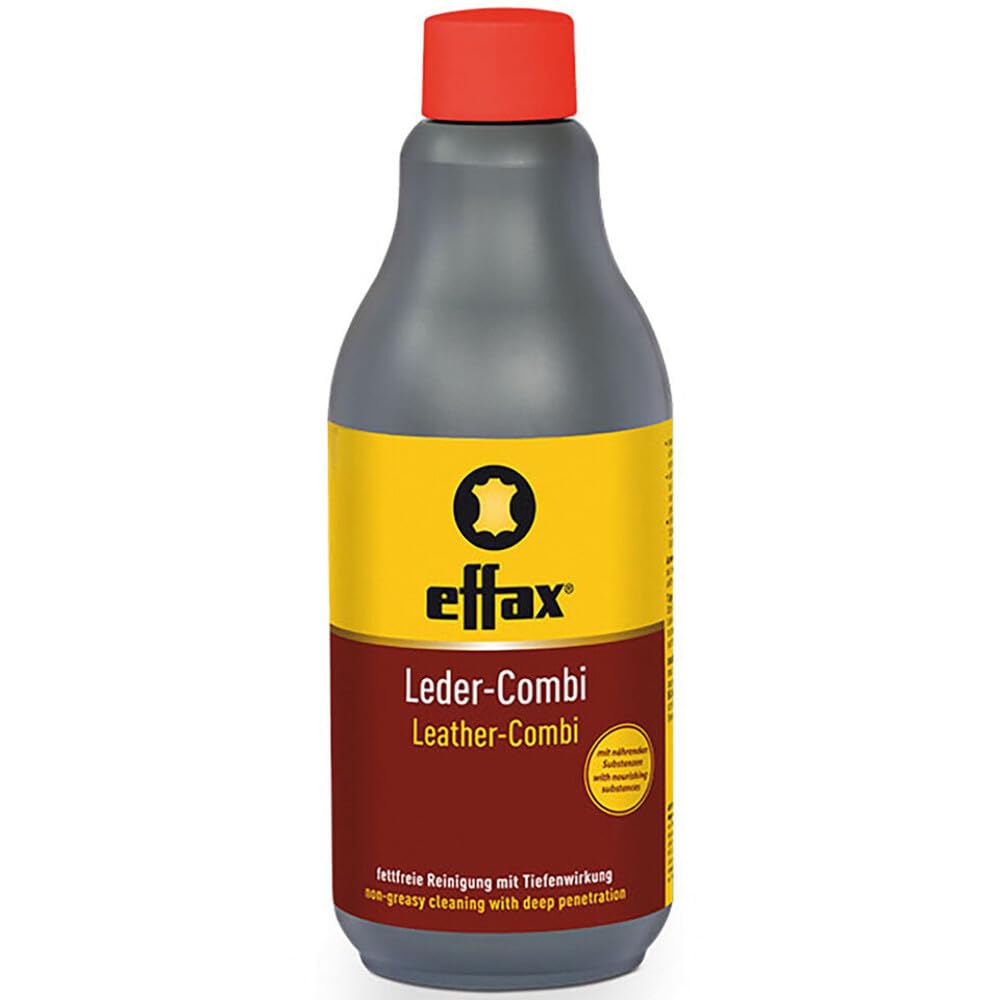 Effax Leather Combi Bottle application image: clean, grease-free leather with nourished fibers.