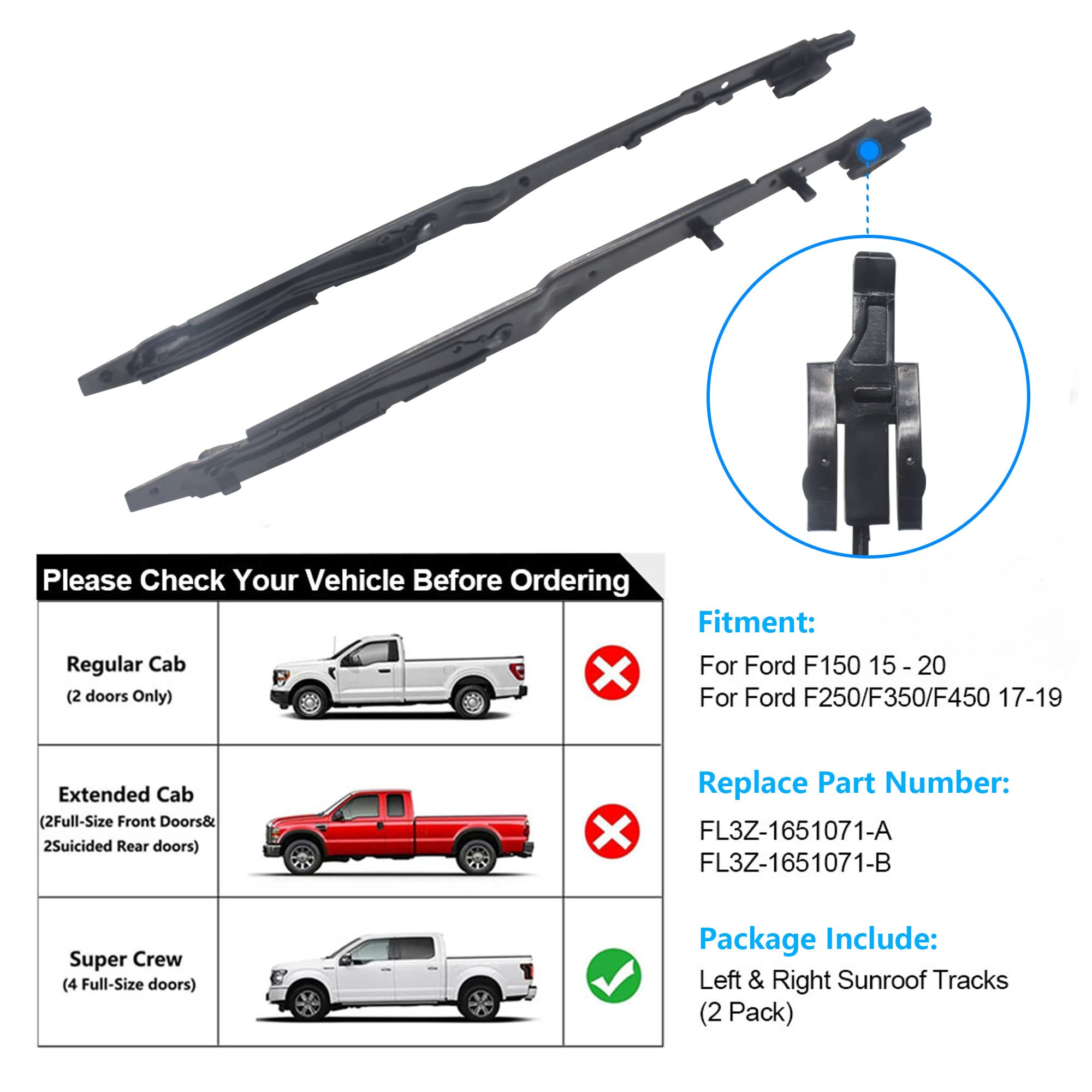 Effoexparts sunroof track assembly pack supports easy replacement