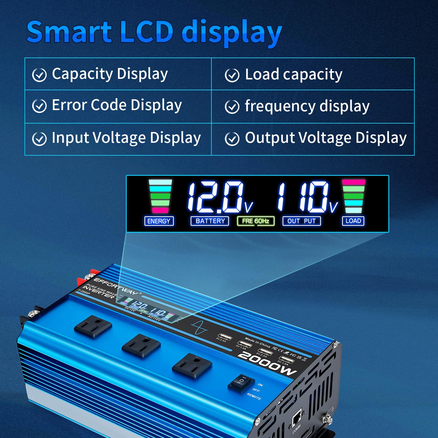 EFFORTWAY 110/120V output suitable for camping power needs.