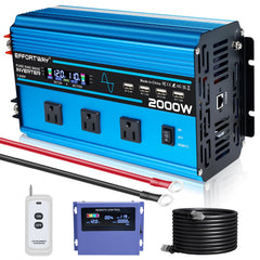 EFFORTWAY 2000W inverter with pure sine and LCD display for outdoor use.