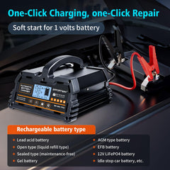 EffortWay 25A charger supports 12V lead-acid chemistries for diverse batteries.