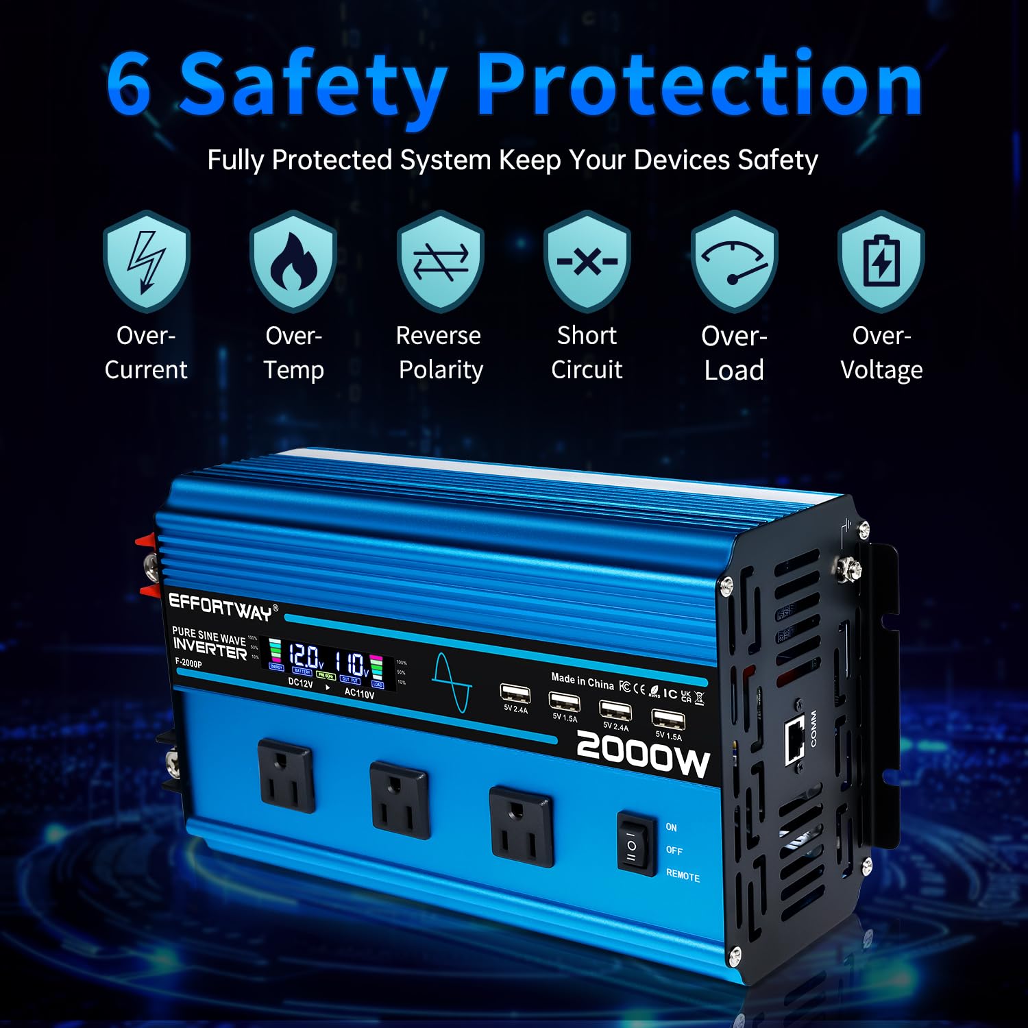 EFFORTWAY four USB ports enable simultaneous charging.