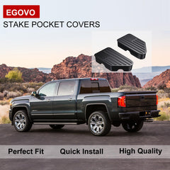 EGOVO stake pocket covers for Chevy Silverado 1500 shield pockets from debris and moisture.