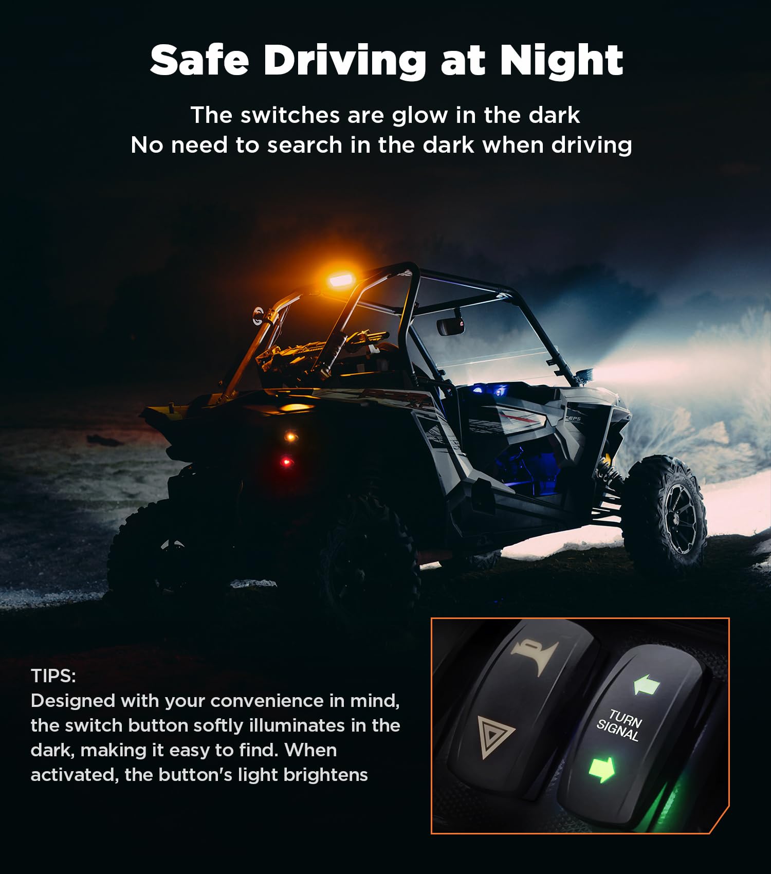 Ehaho amber LED turn signal lit, improving daytime visibility.