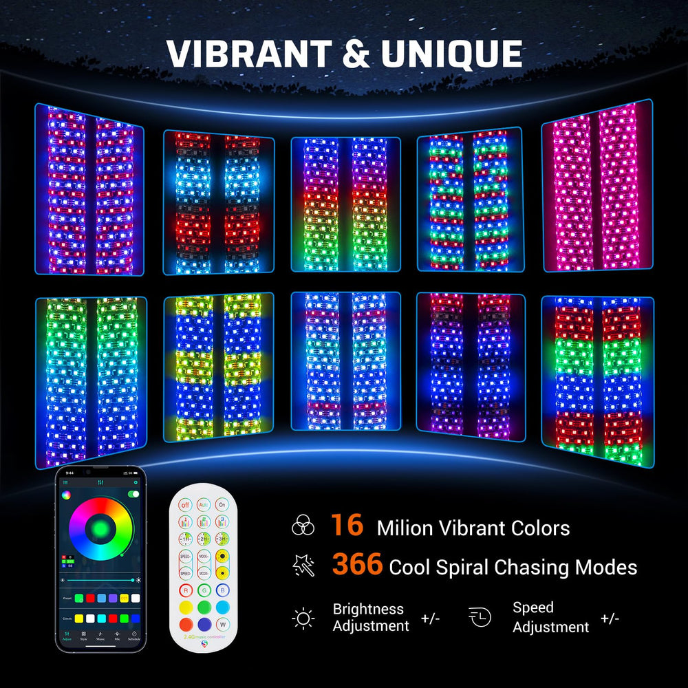 Ehaho app control lets you customize colors and patterns for off-road nights.