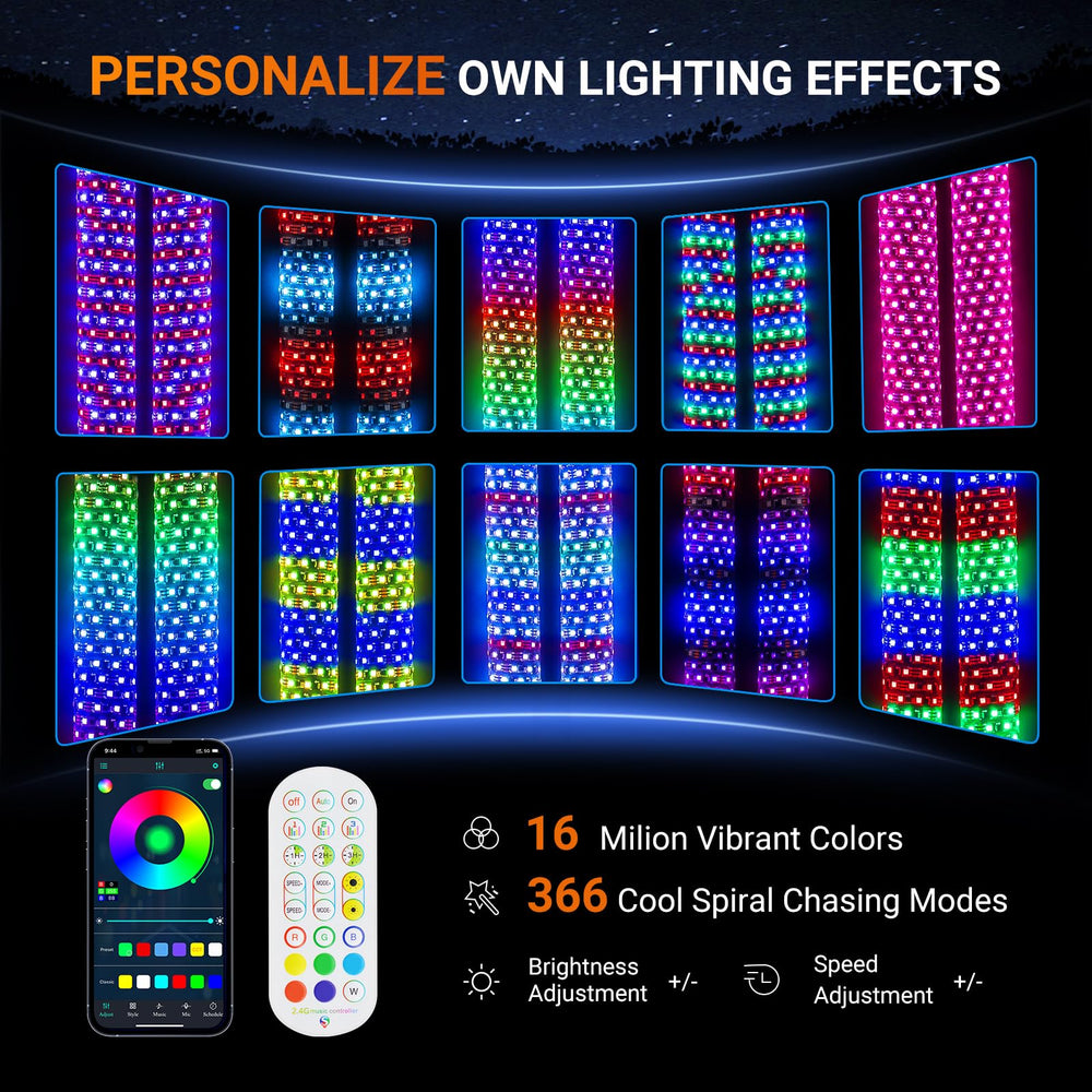 Ehaho Fat Whip Lights app and remote control for color and pattern customization.