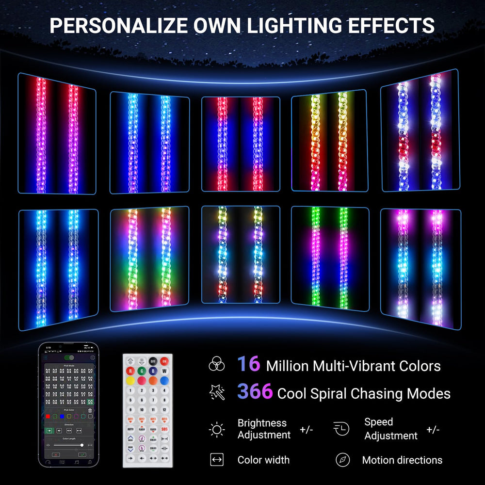 Ehaho LED whip lights with bright colors for daytime visibility and night rides
