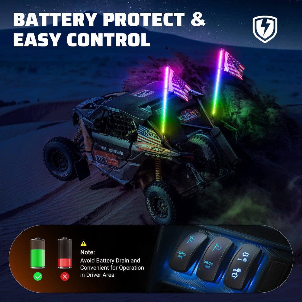 Ehaho quick-release base enables fast, tool-free whip light installation.