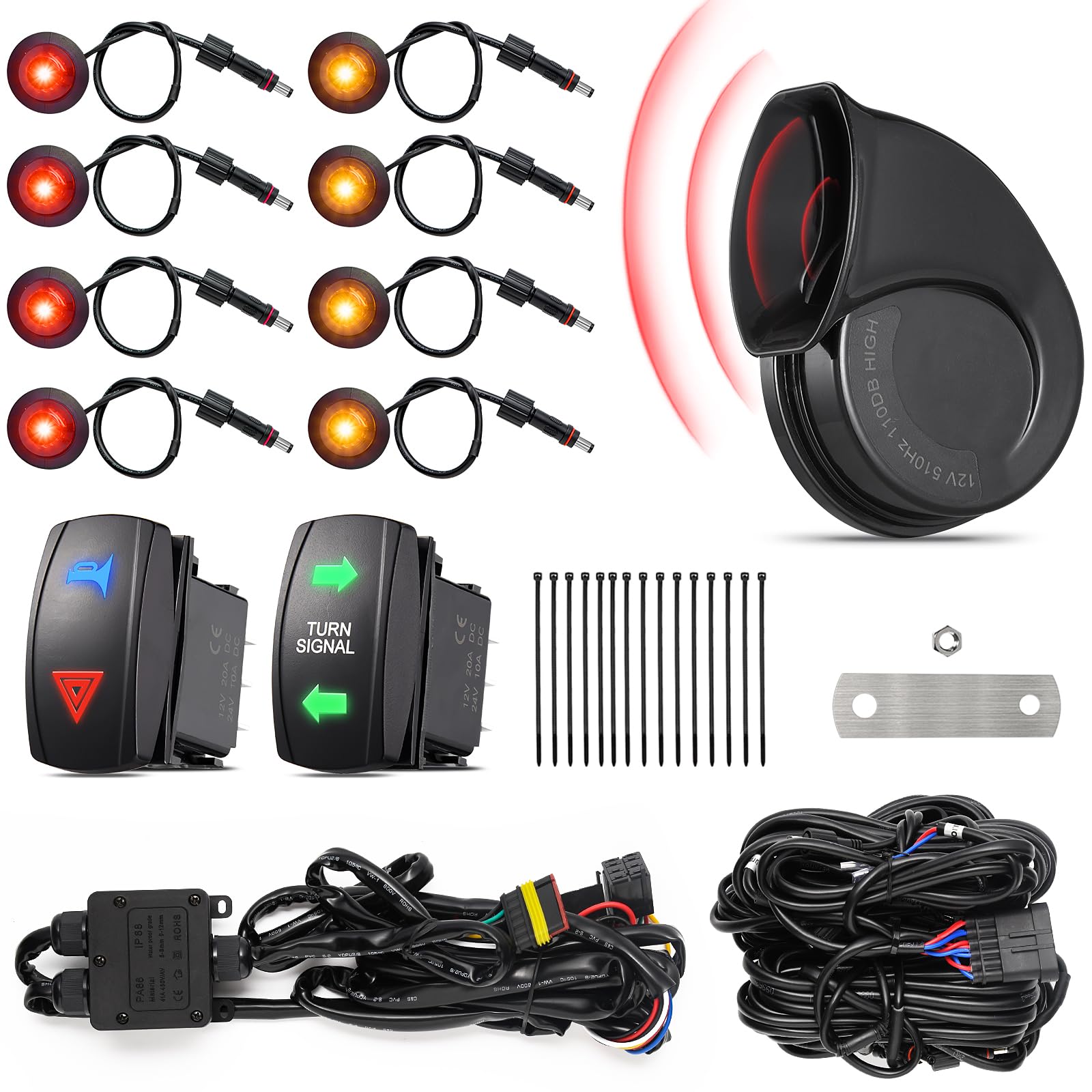 Ehaho turn signal kit front view with dual-LED indicators for enhanced visibility.