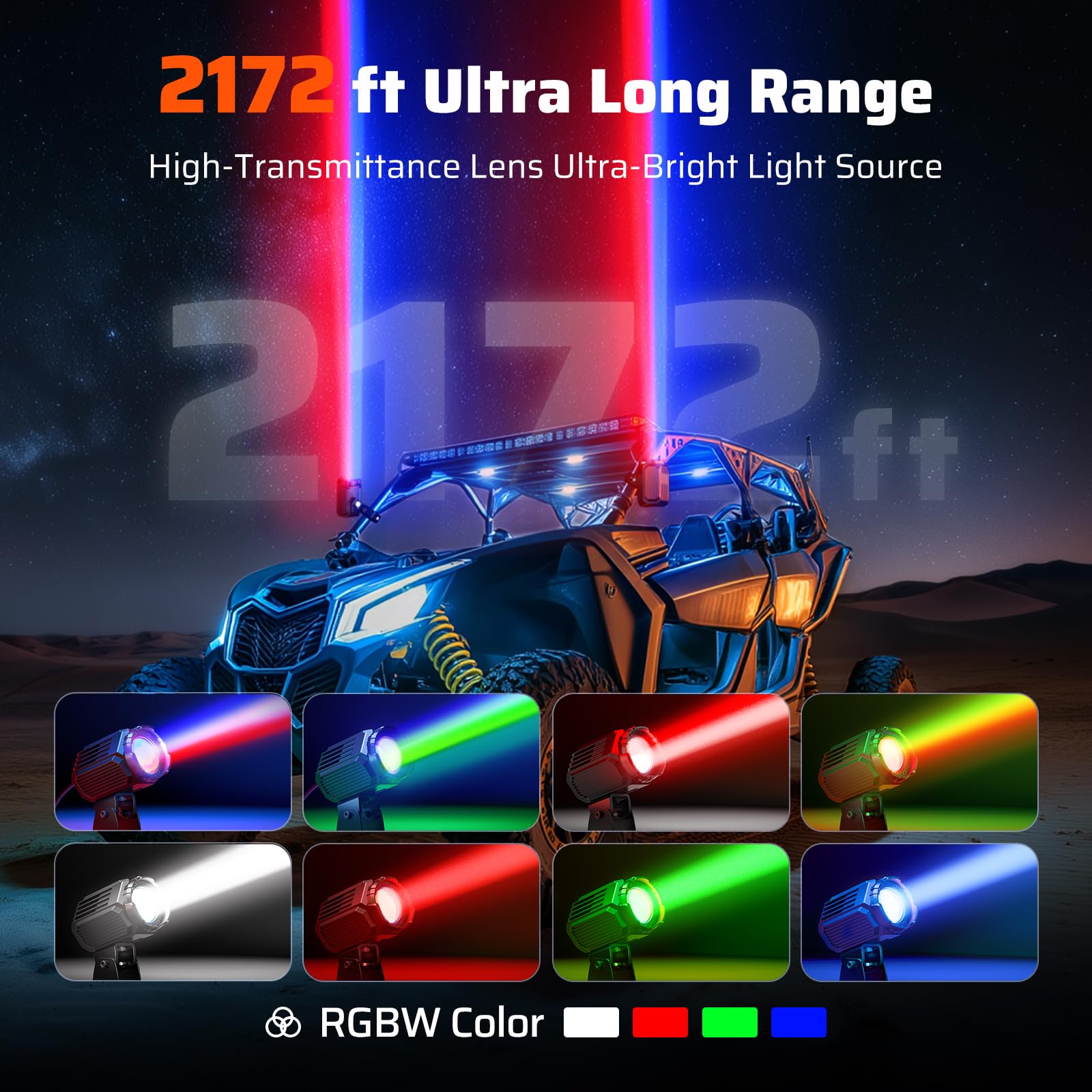 Ehaho Whipless LED light mounted on front bumper for rugged trails