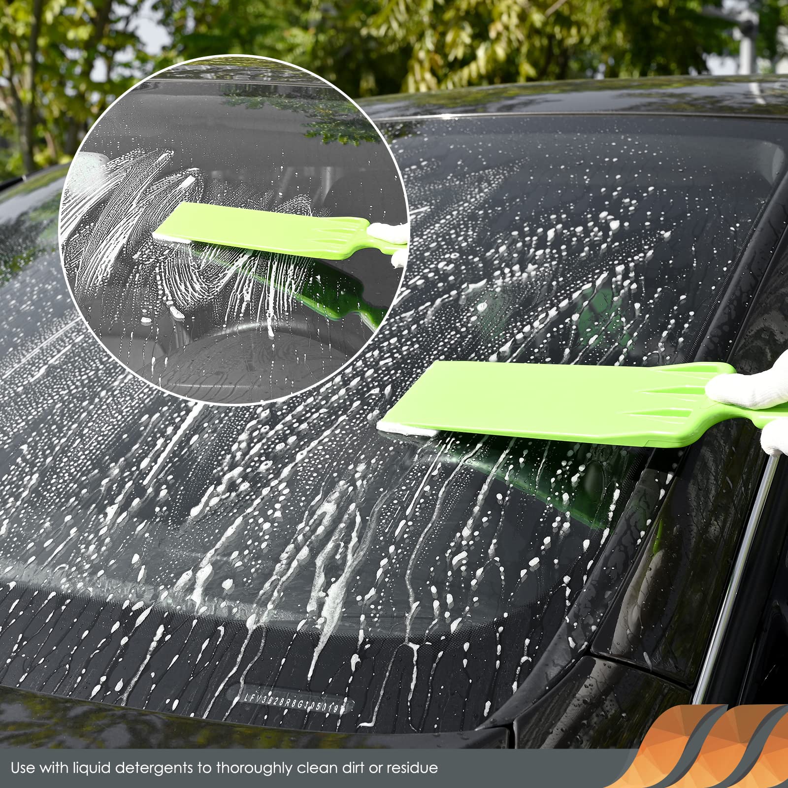 EHDIS green paddle squeegee with scrubber cleans delicate surfaces before tinting.