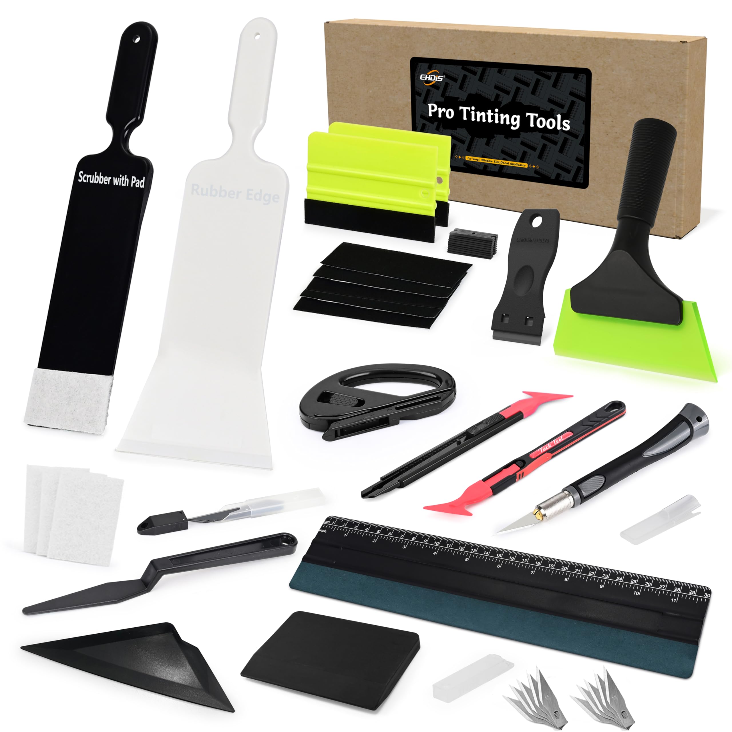 EHDIS bulldozer squeegee for smooth tint application on car windows.
