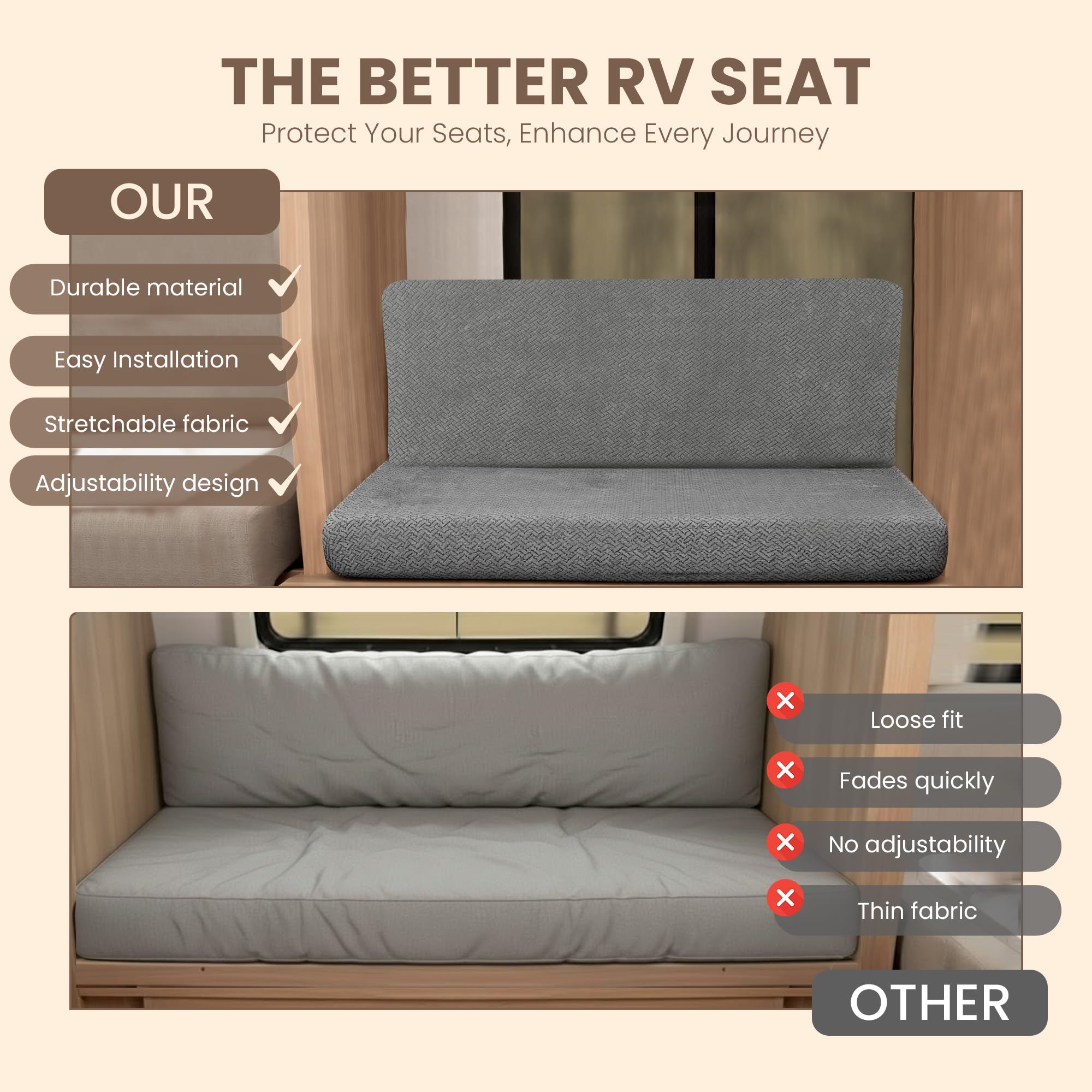 Eilyr RV dinette cushion cover pet-friendly design reduces mess and fur