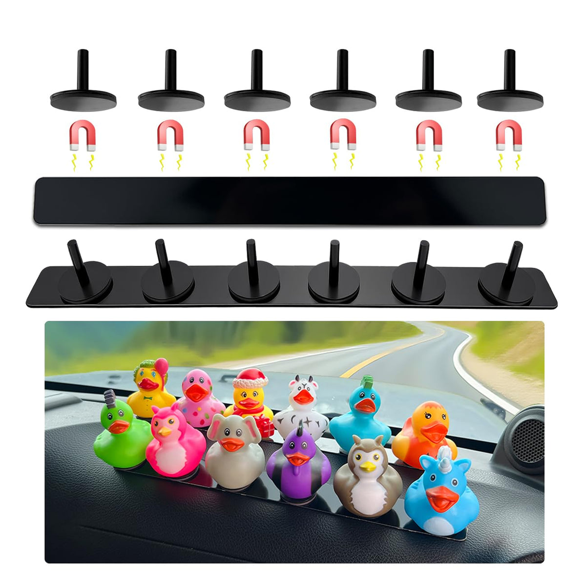 EJDRFN duck holder on Jeep Wrangler dash keeps rubber ducks securely displayed